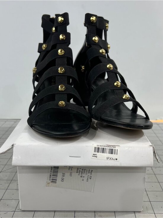 Marc Fisher Shoes - Marc Fisher Julee Women’s Sz. 7.5 Black Strappy Sandals Gold Accents